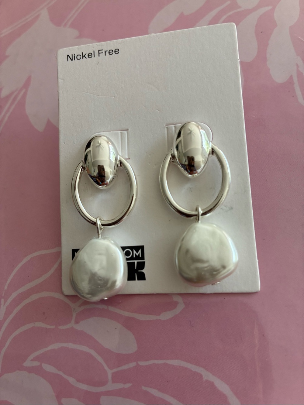 Nordstrom Silver Hoop Earrings with White Baroque Pearl Drops